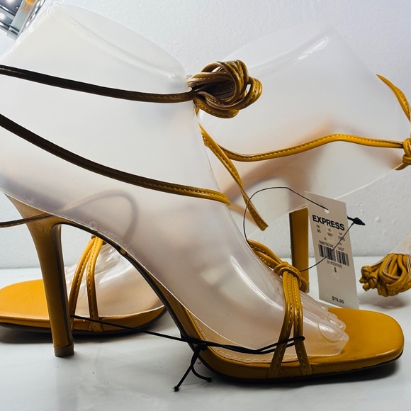 Party Shoes Express Strappy Yellow Matte Heel Sandals Size 6 with Tags NEW - Picture 3 of 4